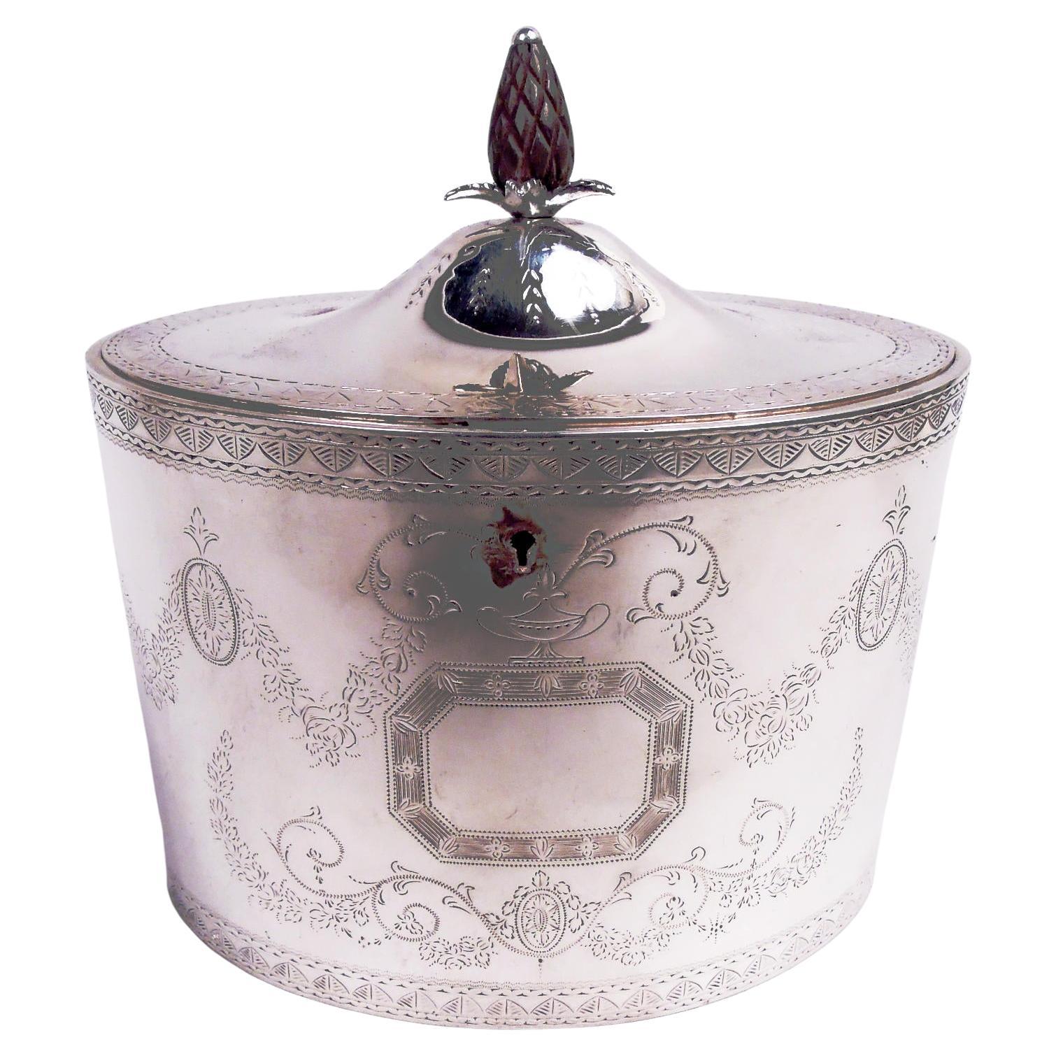 Chawner English Georgian Neoclassical Sterling Silver Tea Caddy, 1788