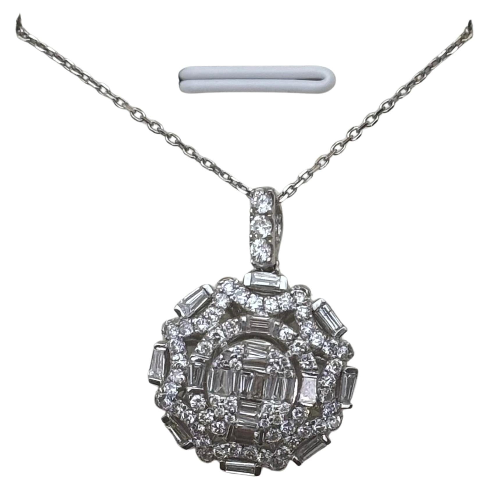 Chaya Jewellery Contemporary 18k White Gold Diamond Cluster Medallion Pendant Ne For Sale
