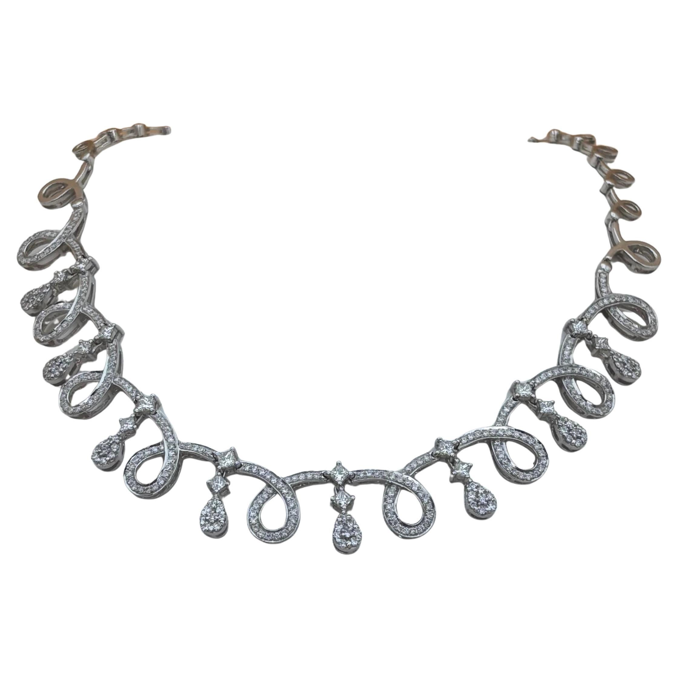 Chaya Jewellery Contemporary 18k White Gold Diamond Swirl Drop Statement Necklac