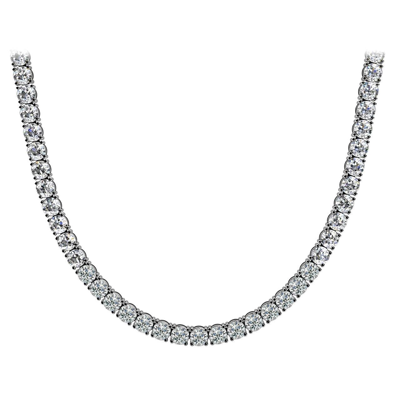 CHE 25 Carat Diamond Tennis Necklace in 14k White Gold 4 prong set BY MIKE NEKTA For Sale