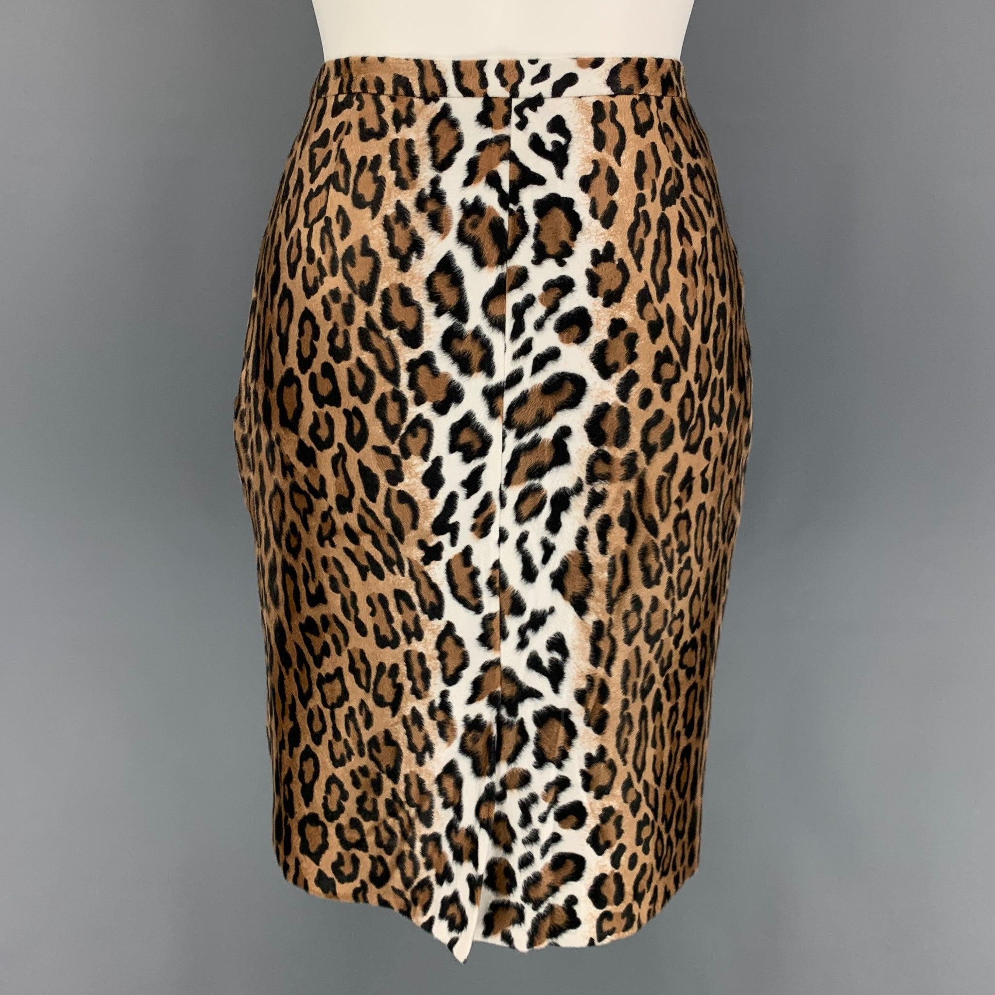 CHEAP and CHIC by MOSCHINO Size 10 Beige Acetate Rayon Animal Print Pencil Skirt In Good Condition For Sale In San Francisco, CA