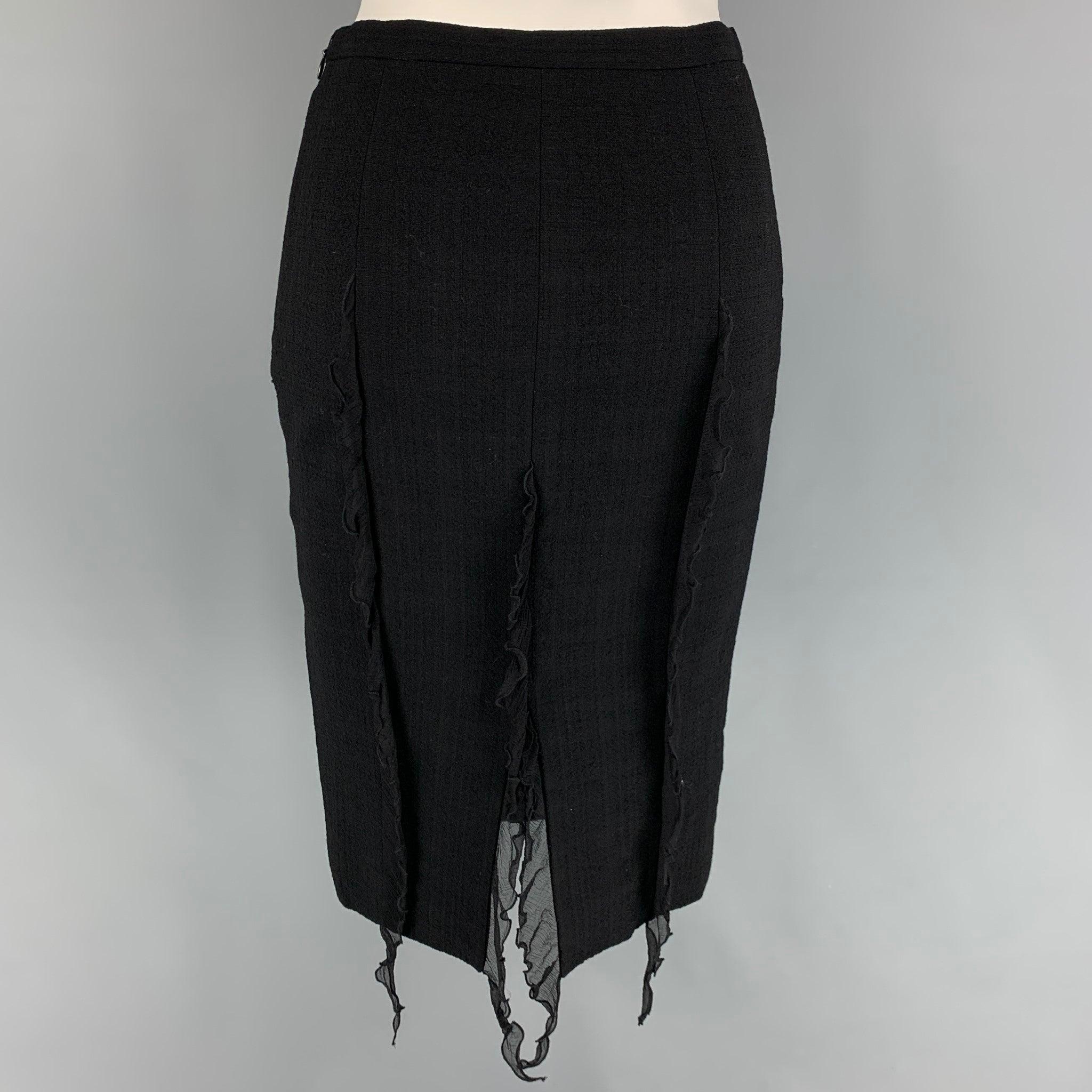 CHEAP AND CHIC by MOSCHINO Size 4 Black Silk Ruffled Pencil Below Knee Skirt In Good Condition For Sale In San Francisco, CA