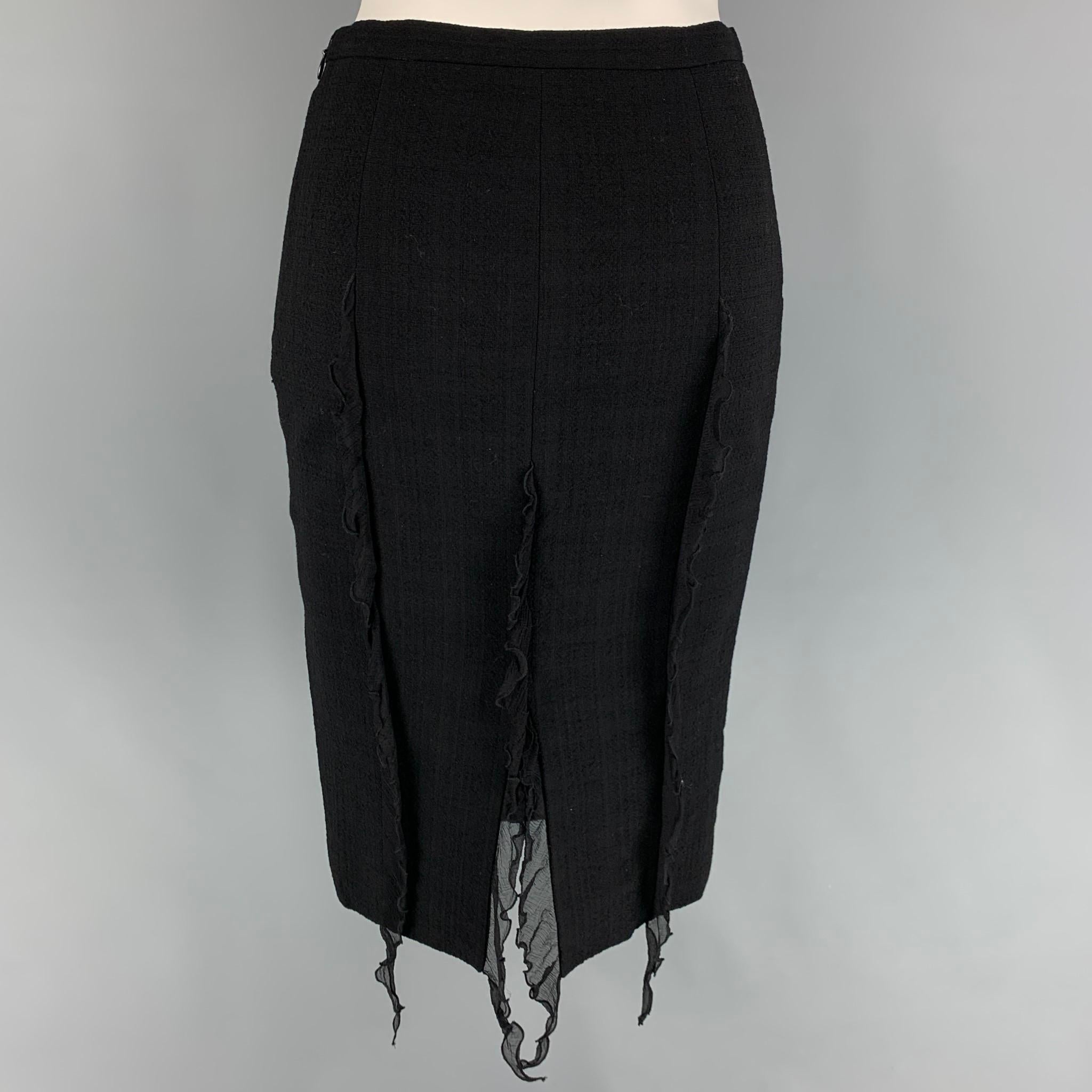 CHEAP AND CHIC by MOSCHINO Size 4 Black Silk Ruffled Pencil Below Knee Skirt In Good Condition In San Francisco, CA