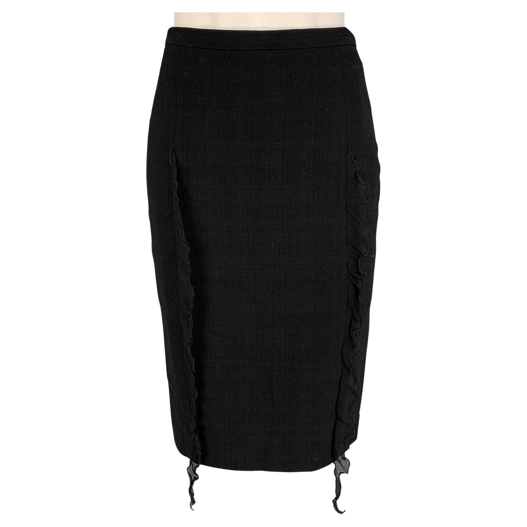 CHEAP AND CHIC by MOSCHINO Size 4 Black Silk Ruffled Pencil Below Knee Skirt