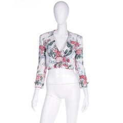 Cheap and Chic by Moschino Vintage Quilted Pink & Green Floral Cropped Jacket