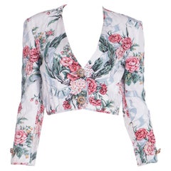 Cheap and Chic by Moschino Vintage Quilted Pink & Green Floral Cropped Jacket