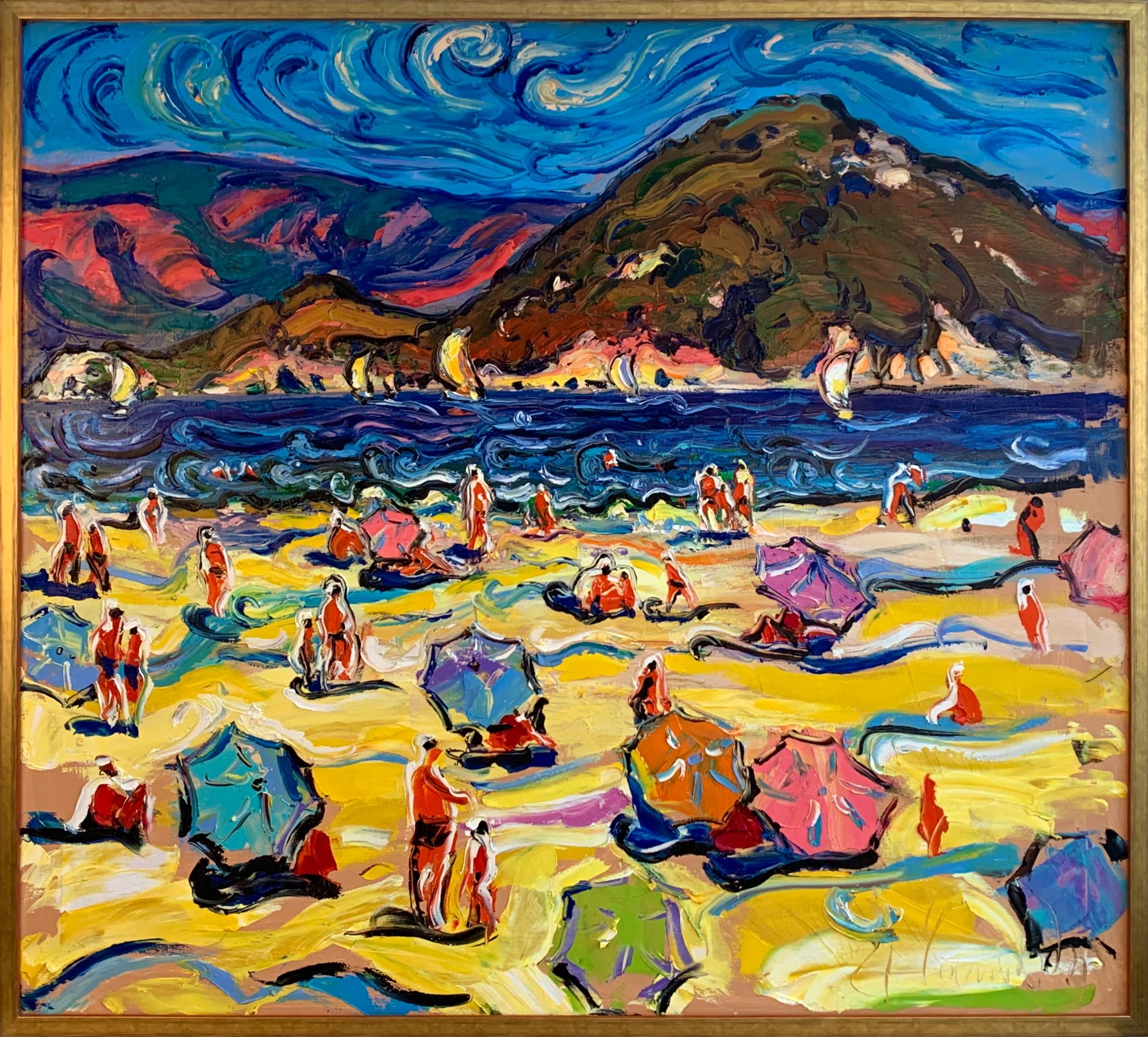 Modern Art Beach Landscape Oil Canvas Framed Seaside Painting by Chebotaru A. For Sale 7