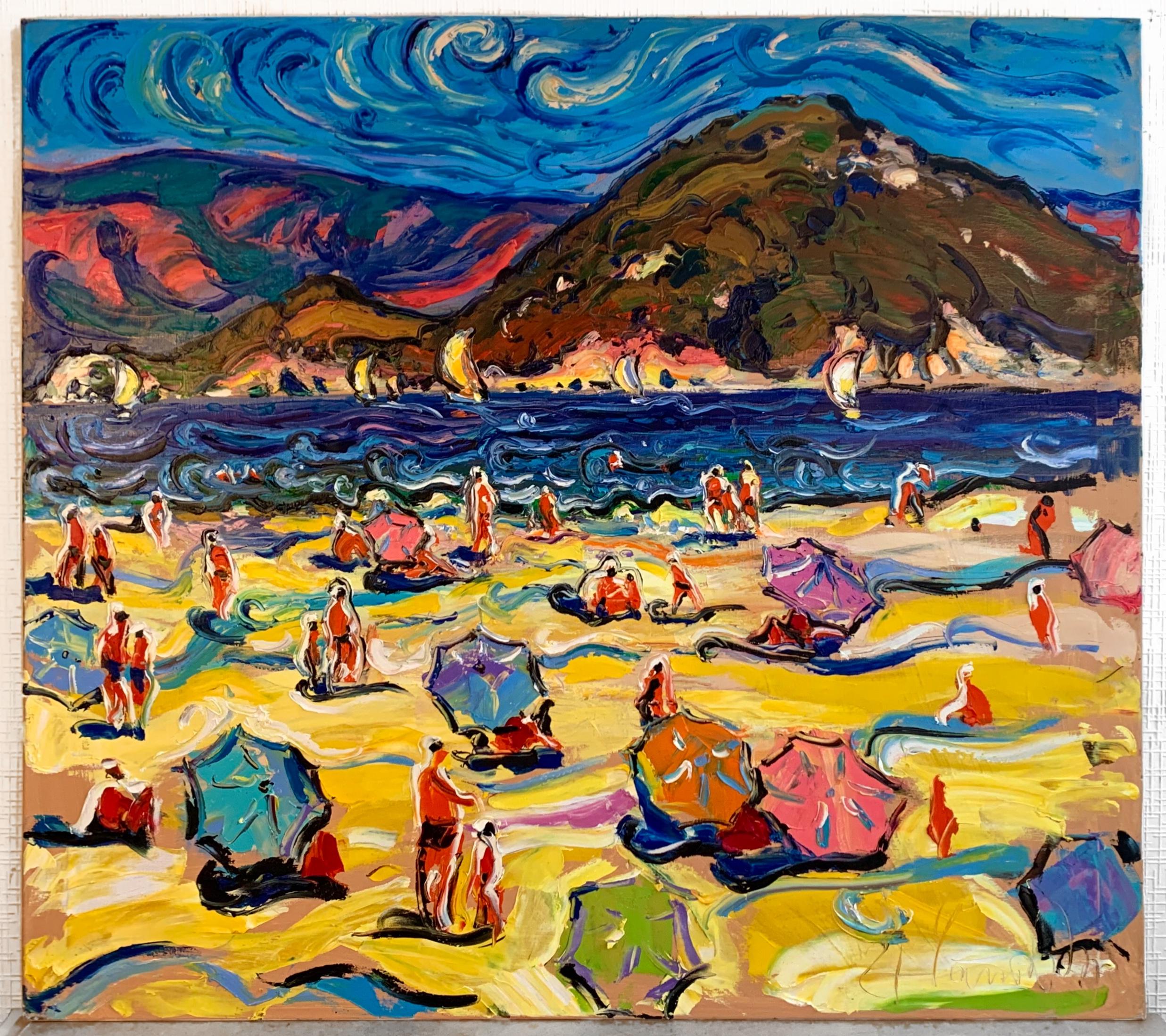 Modern Art Beach Landscape Oil Canvas Framed Seaside Painting by Chebotaru A.
This is a contemporary original artwork by a well known Ukrainian artist Andrey Chebotaru (born in 1984). 
The piece of art was painted in 2021 in Marmaris, Turkey and was