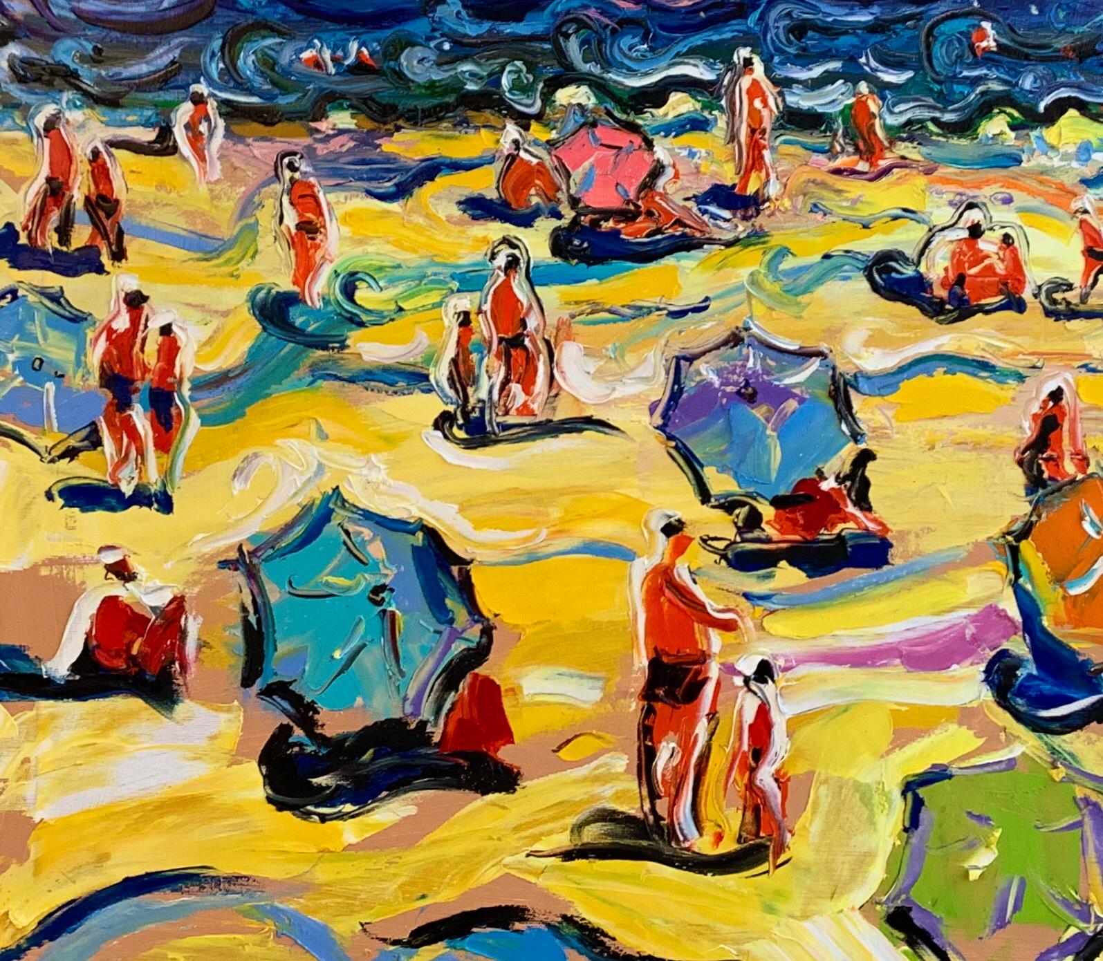 Modern Art Beach Landscape Oil Canvas Framed Seaside Painting by Chebotaru A. For Sale 3