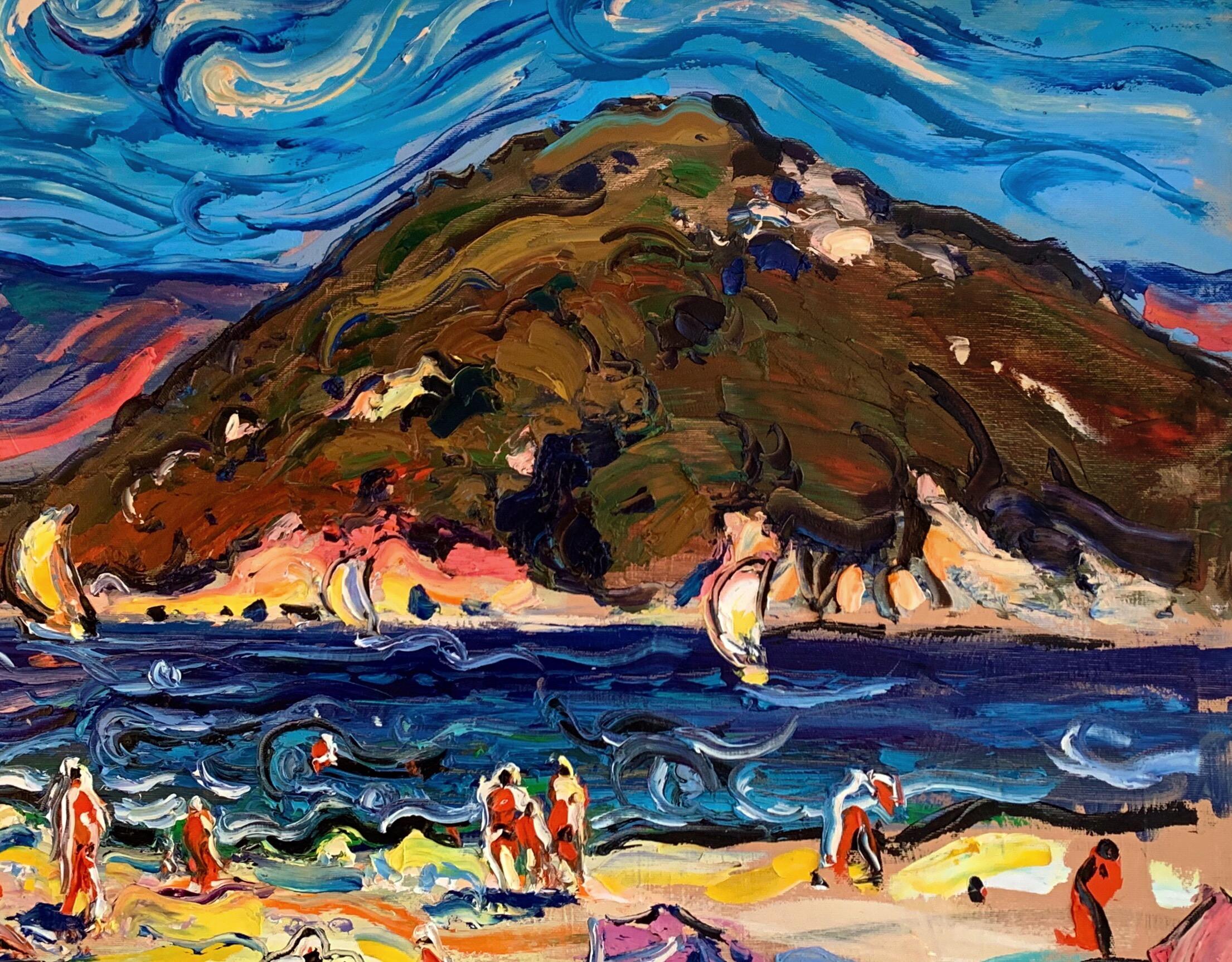 Modern Art Beach Landscape Oil Canvas Framed Seaside Painting by Chebotaru A. For Sale 4