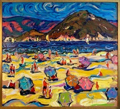 Modern Art Beach Landscape Oil Canvas Framed Seaside Painting by Chebotaru A.