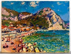 Modern Art Beach Town Landscape Oil Canvas Sea Resort Painting by Chebotaru