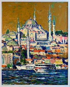 Modern Art Mosque Istanbul Bosphorus Painting Oil Canvas Framed by Chebotaru A.