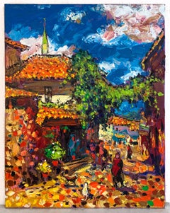Modern Art Turkish Town Landscape Oil Canvas City Streets Painting by Chebotaru