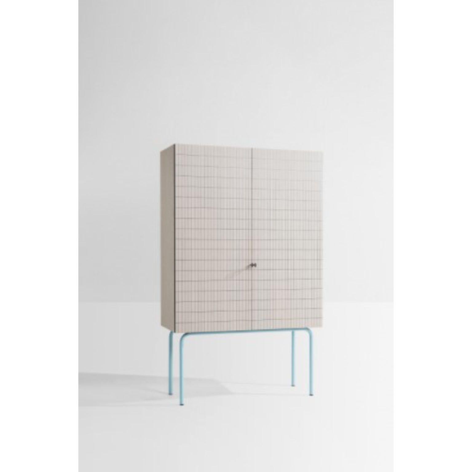Check cabinet by SEM
Dimensions: W120 x D48 x H195 cm
Material: Panels in black Valchromat, Shelves in Alpi, Sand oak wooden surface, Internal mirror panel and Legs in metallic structure matt varnished available in light blue, pink and brick.