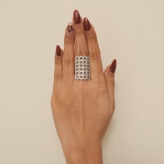 2.74 Carat Geometric Natural Diamond Full Finger Statement Ring, 14k White Gold
