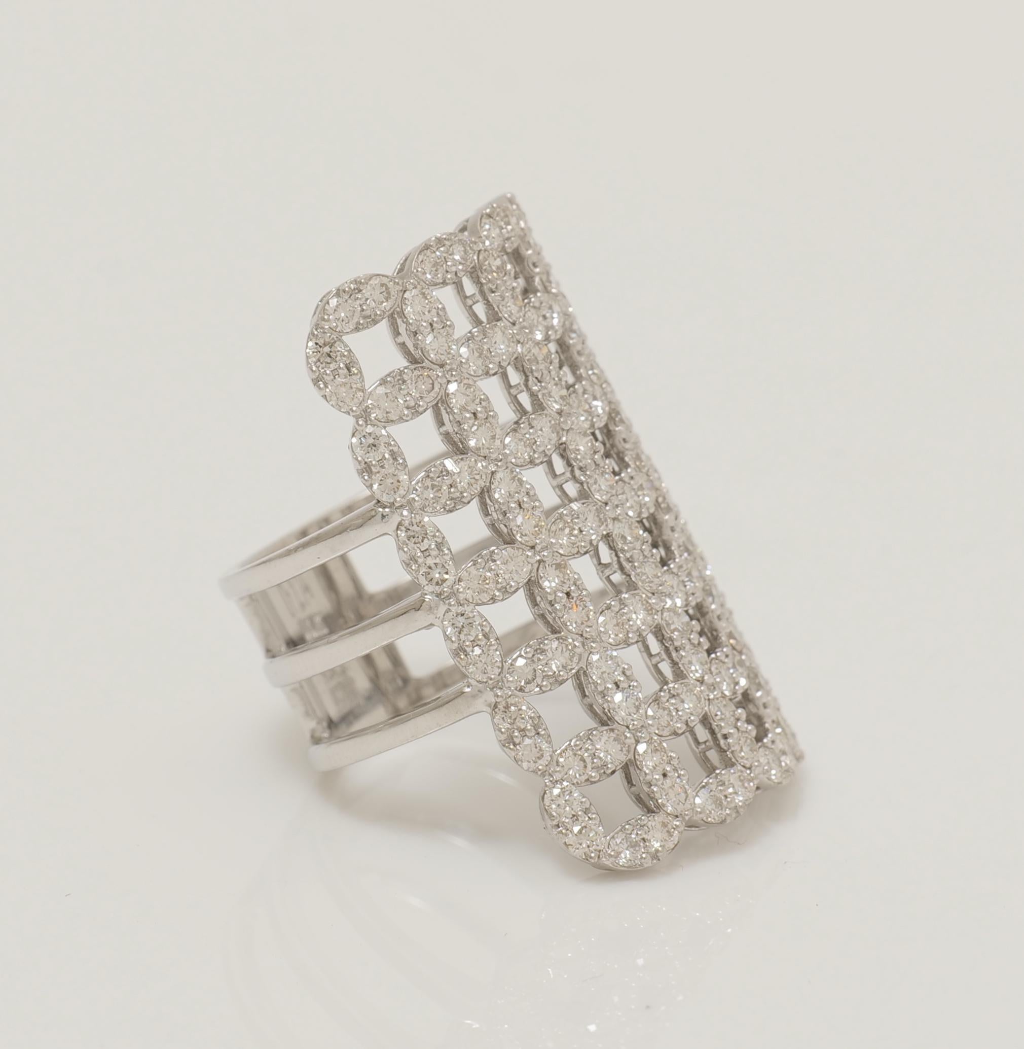 Bague cocktail à triple tige en or massif 14 carats à motif de carreaux, certifiée Pour femmes en vente