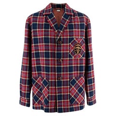 Check wool jacket with crest