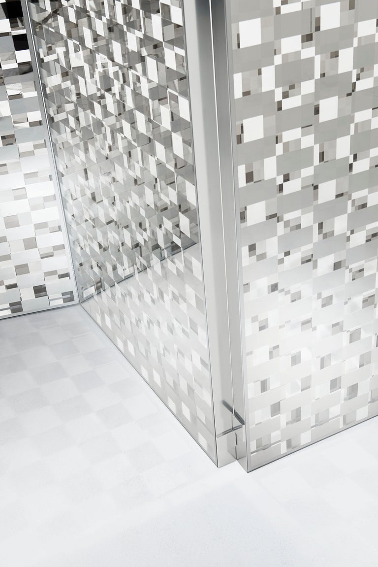 Modern Checked Glass Screen with a Special Checked Decoration by Nendo for Glas Italia For Sale
