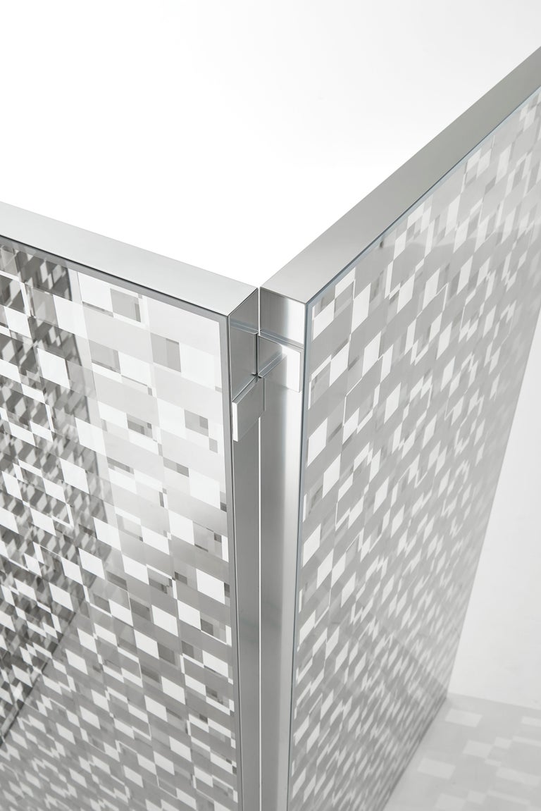 European Checked Glass Screen with a Special Checked Decoration by Nendo for Glas Italia For Sale