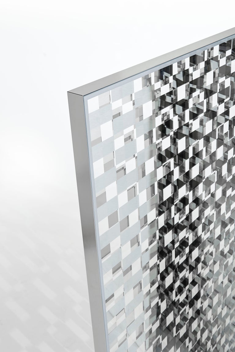 Tempered Checked Glass Screen with a Special Checked Decoration by Nendo for Glas Italia For Sale