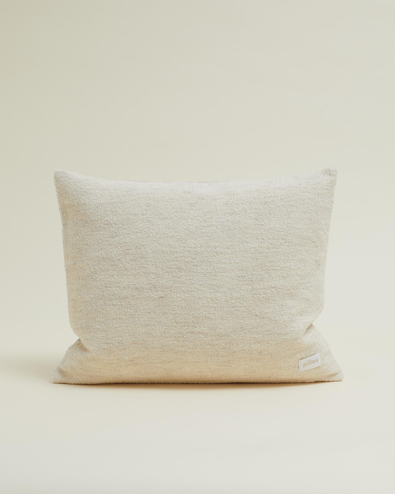 Moderno Cuscino a quadri in lana grezza e lino in grigio e crema 60x50 cm in vendita