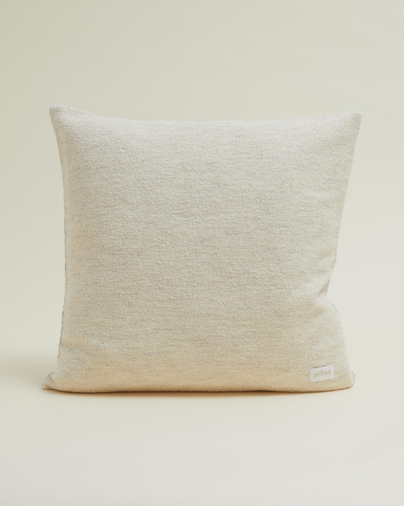 Tessuto Cuscino a quadri in lana grezza e lino in grigio e crema 60x60 cm in vendita