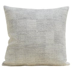 Cuscino a quadri in lana grezza e lino in grigio e crema 60x60 cm