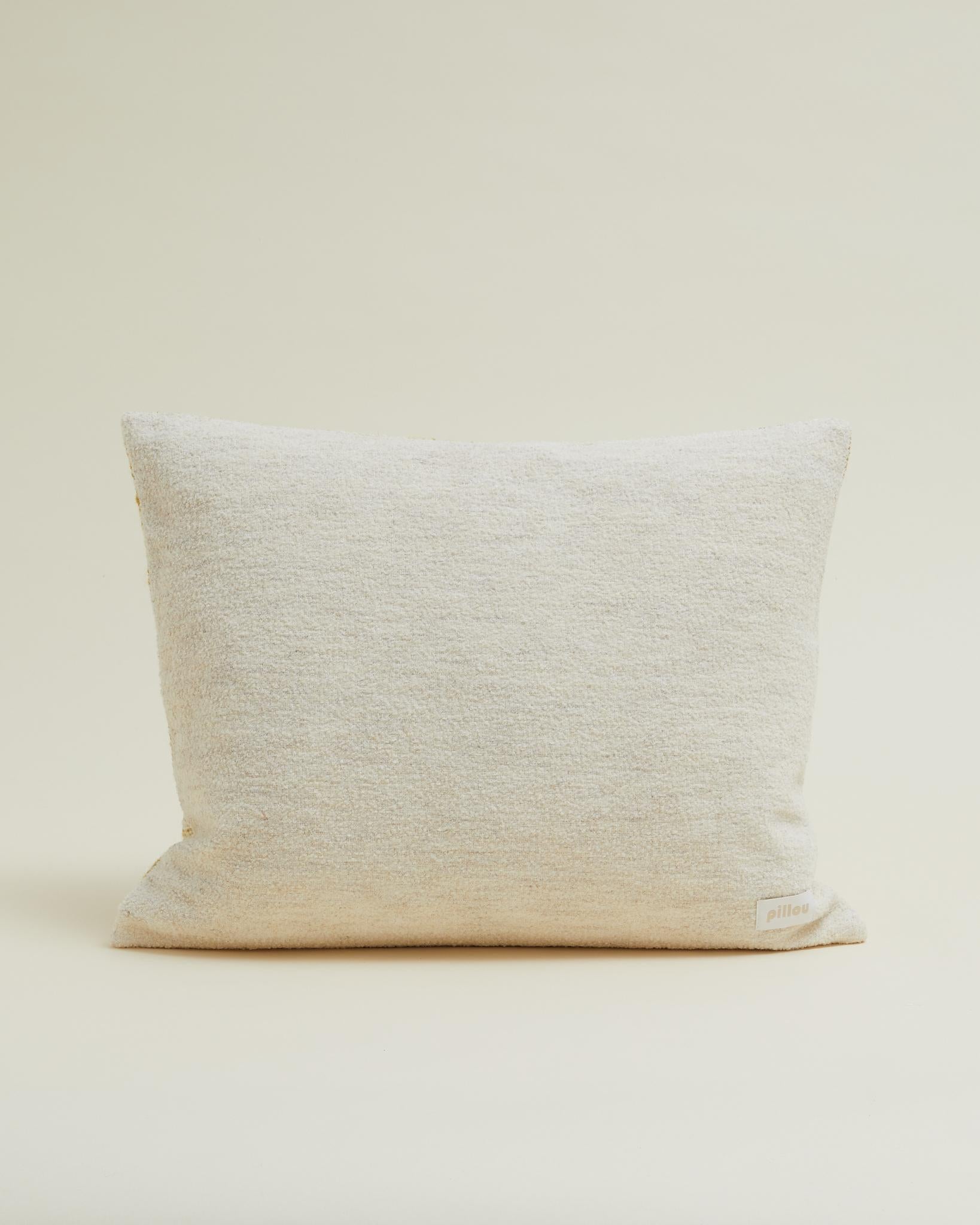 Suédois Coussin en lin de laine texturé brut jaune et crème 60x50 cm en vente