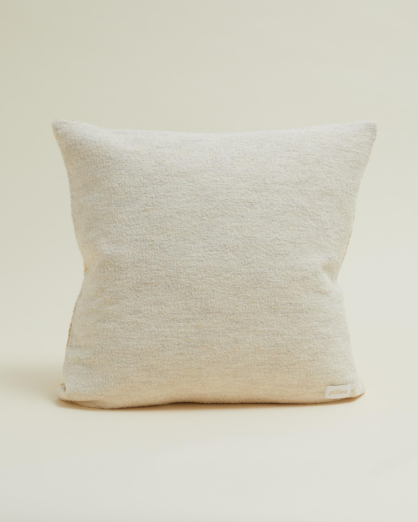 Kariertes Leinen-Kissen aus Wolle mit Rohstruktur in Gelb und Creme 60x60cm (Schwedisch) im Angebot