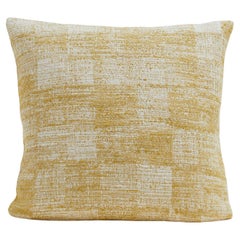 Cuscino a quadri in lana grezza e lino giallo e crema 60x60 cm