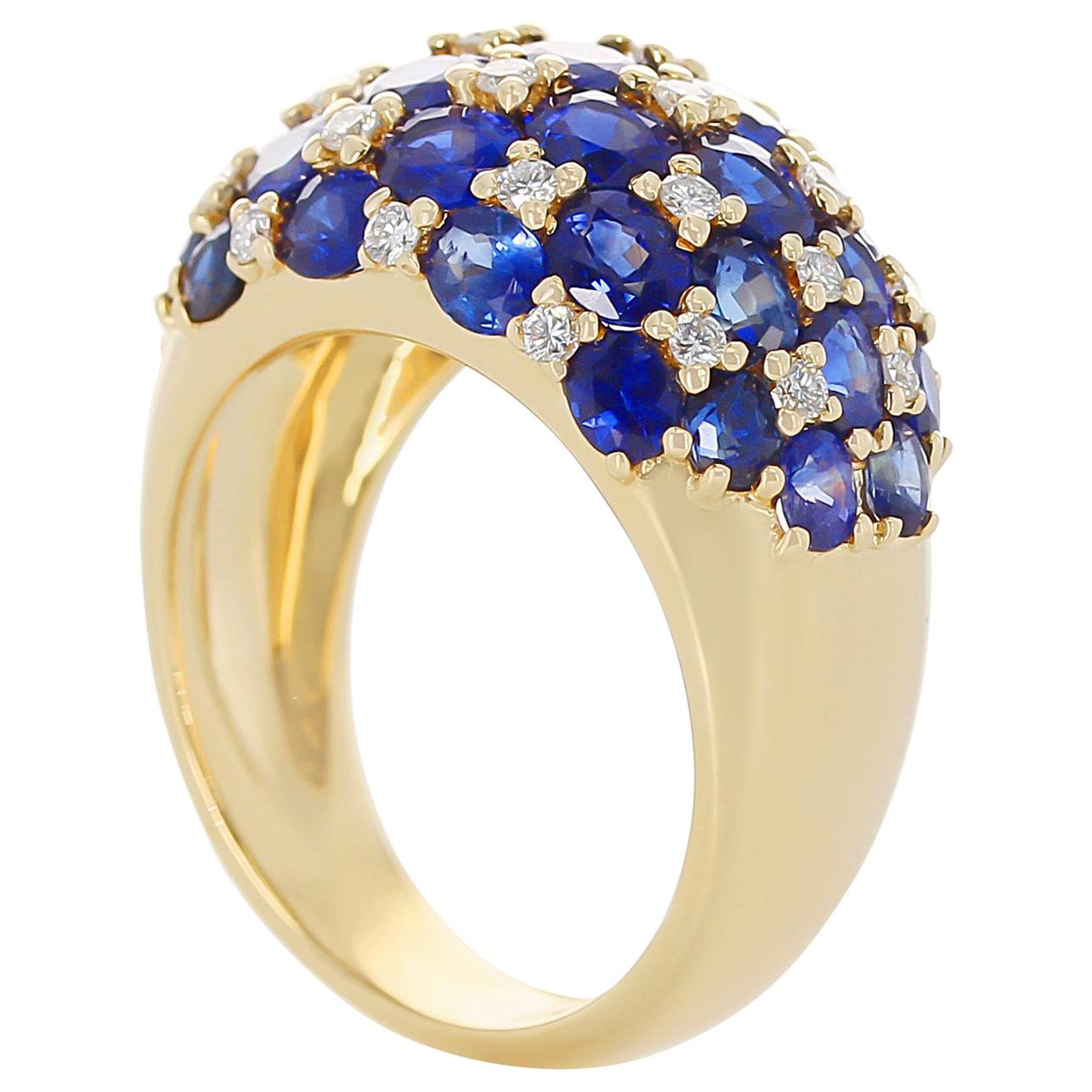Checker-Board Sapphire and Diamond Ring, 18 Karat Yellow Gold For Sale