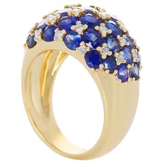 Ring mit Saphiren und Diamanten im Checker-Board-Schliff, 18 Karat Gelbgold