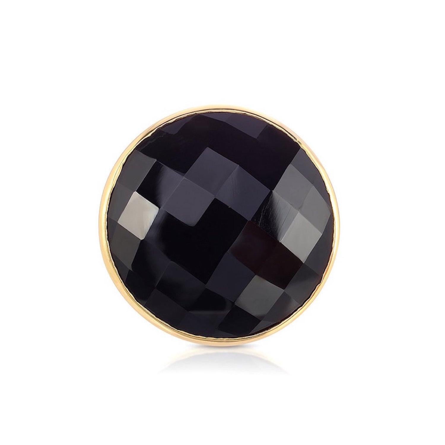 Contemporary Checker Cut Black Onyx Cocktail Ring