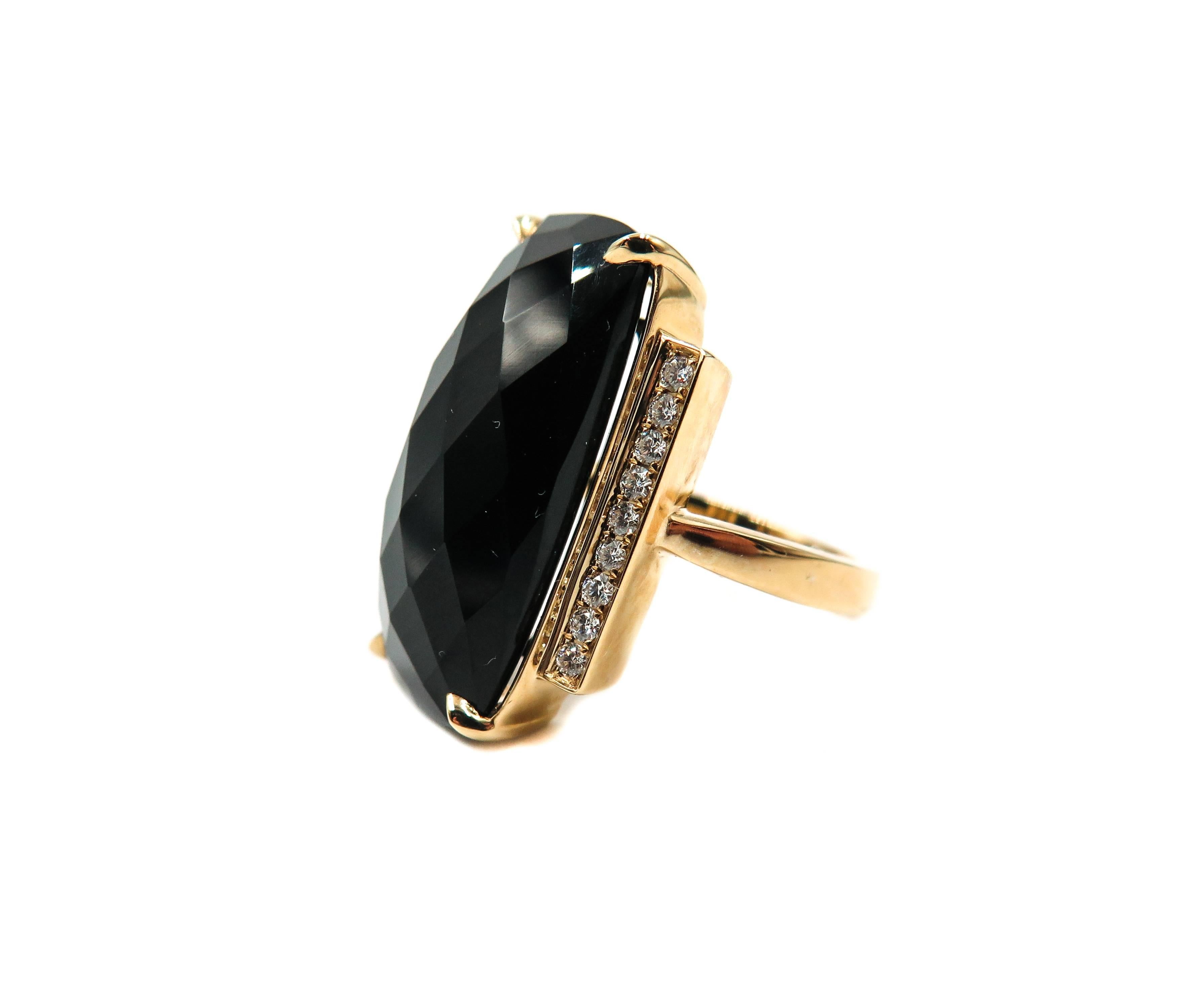 Checker Cut Black Onyx Diamond Ring  In New Condition In Greenwich, CT