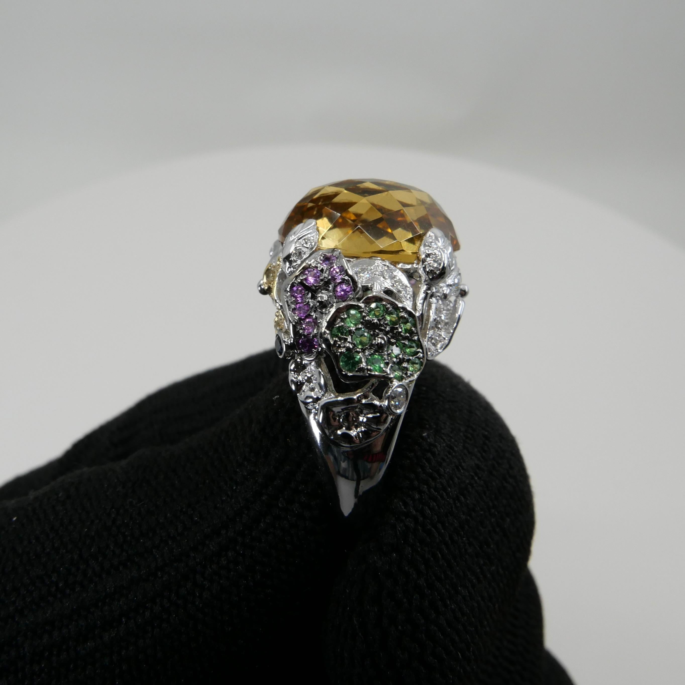 Checker Cut Yellow Topaz, Diamond & Colored Gemstones Cocktail Ring, Colorful In New Condition For Sale In Hong Kong, HK