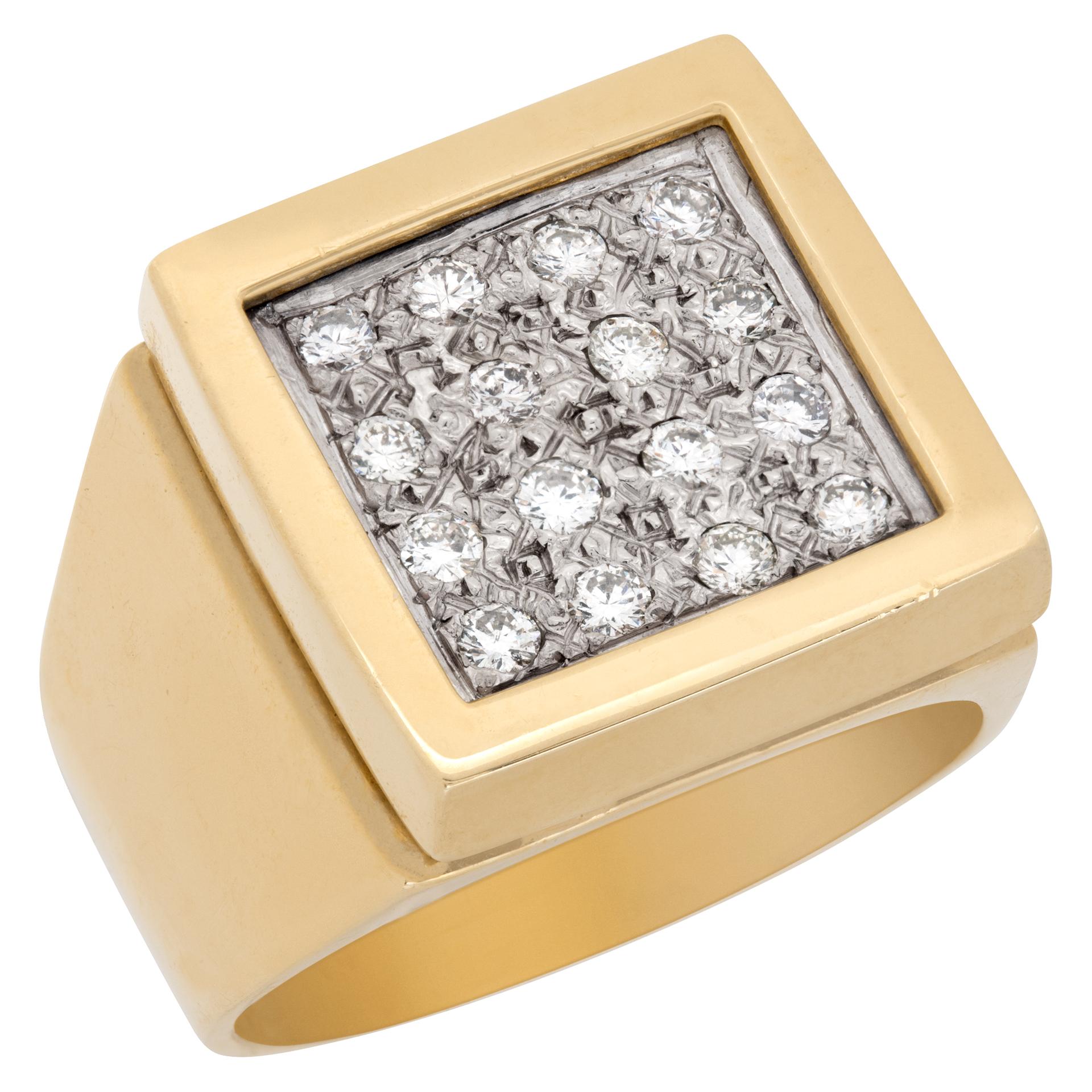 Round Cut Checker Diamond Yellow Gold Ring For Sale