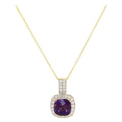 Checkerboard Amethyst 
0.60ctw Diamond Frame Pendant Necklace, 14K Yellow Gold