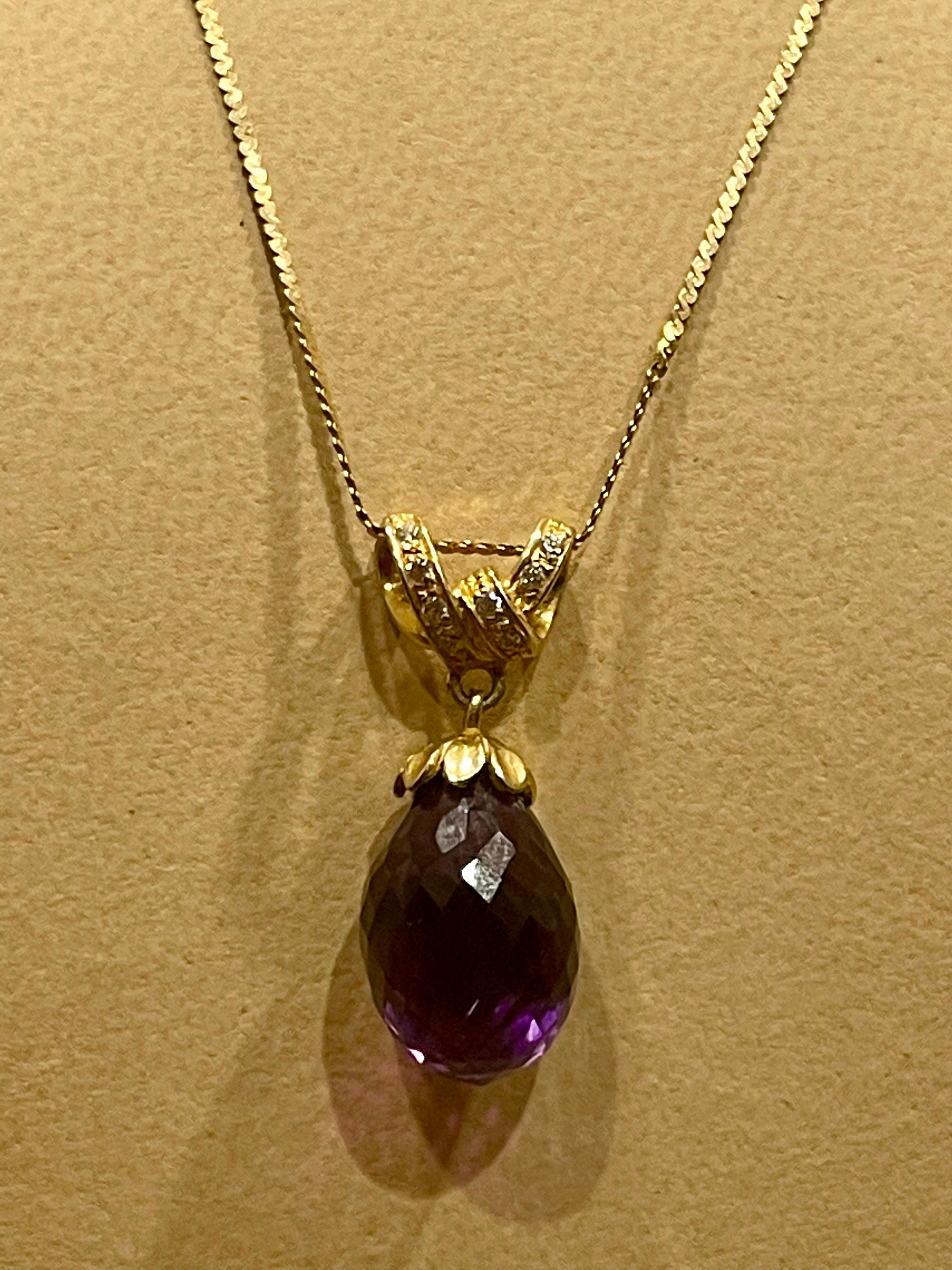 Pendentif en or jaune 14 carats avec pendentif en damier, améthyste en forme de goutte et diamants en vente 8