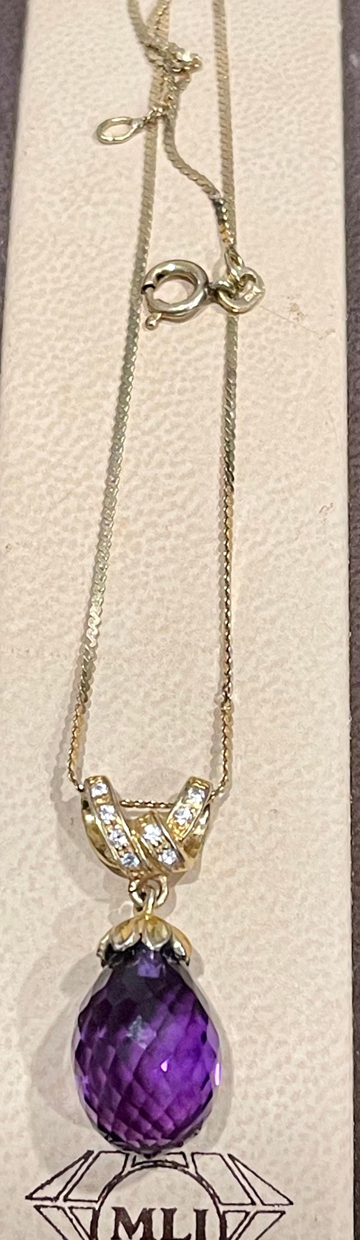 Pendentif en or jaune 14 carats avec pendentif en damier, améthyste en forme de goutte et diamants en vente 9