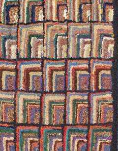 Antique American Hooked Rug with Geometric Designs