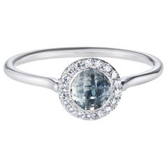 Checkerboard Aquamarine Halo Ring in 18 Karat White Gold