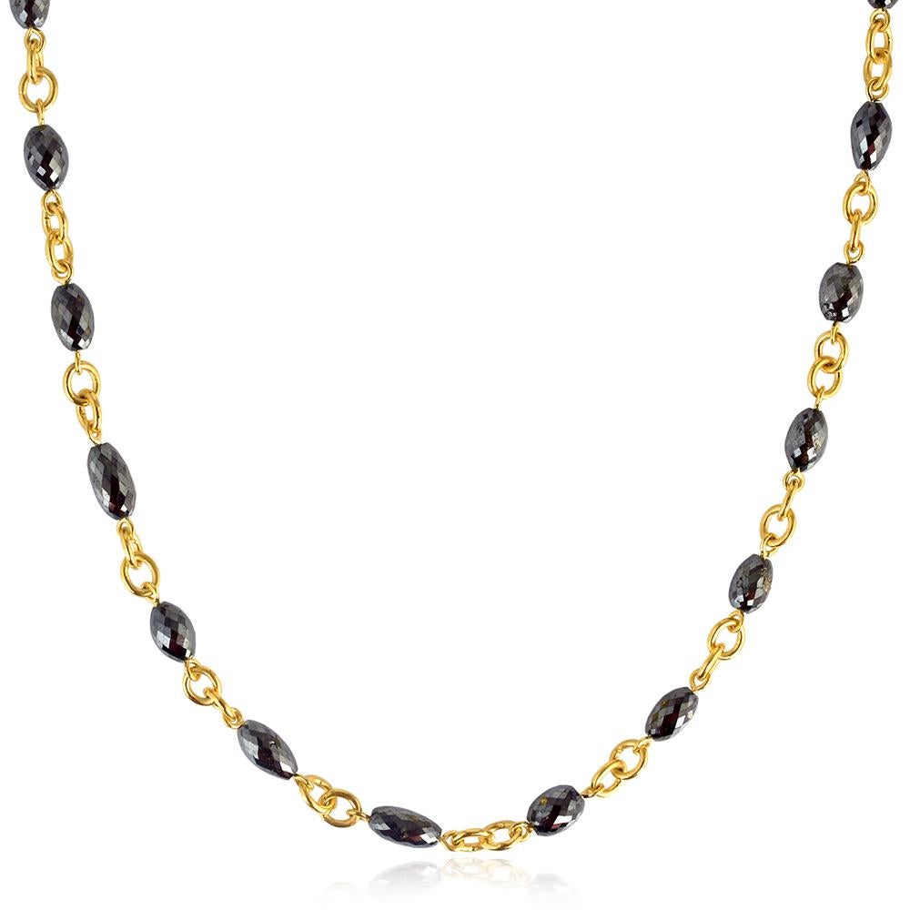 Art Nouveau Checkerboard Black Diamond Link Necklace Made In 18k Yellow Gold For Sale