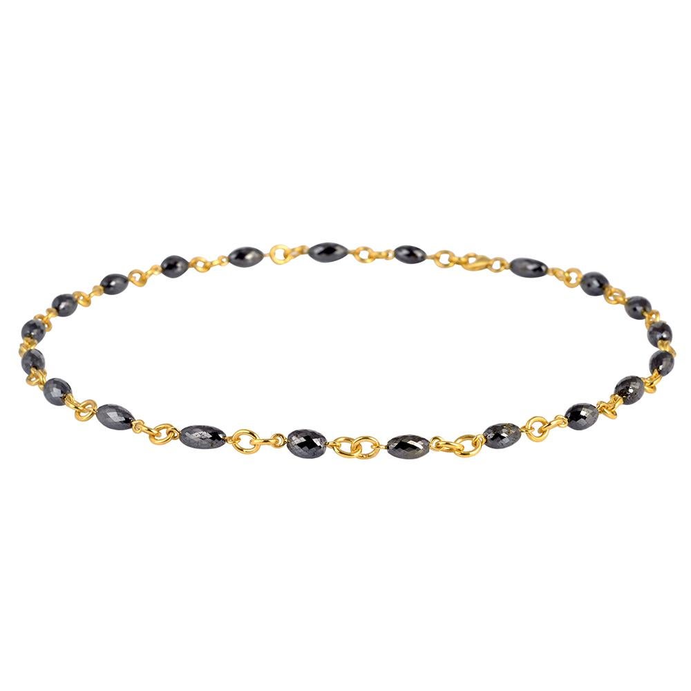 Mixed Cut Checkerboard Black Diamond Link Necklace Made In 18k Yellow Gold For Sale