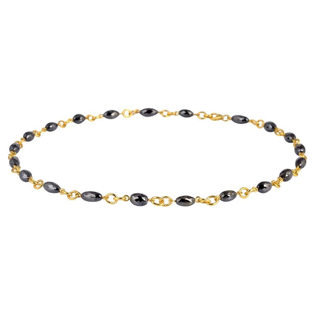 Checkerboard Black Diamond Link Necklace Made In 18k Yellow Gold For Sale
