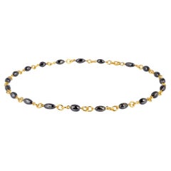 Collier à maillons damier en or jaune 18 carats avec diamants noirs