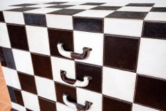Black and White Chest of Drawers Cow Hide Checkerboard Antique Country House