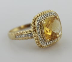 Checkerboard Citrine, Diamond, 14k Yellow Gold Ring