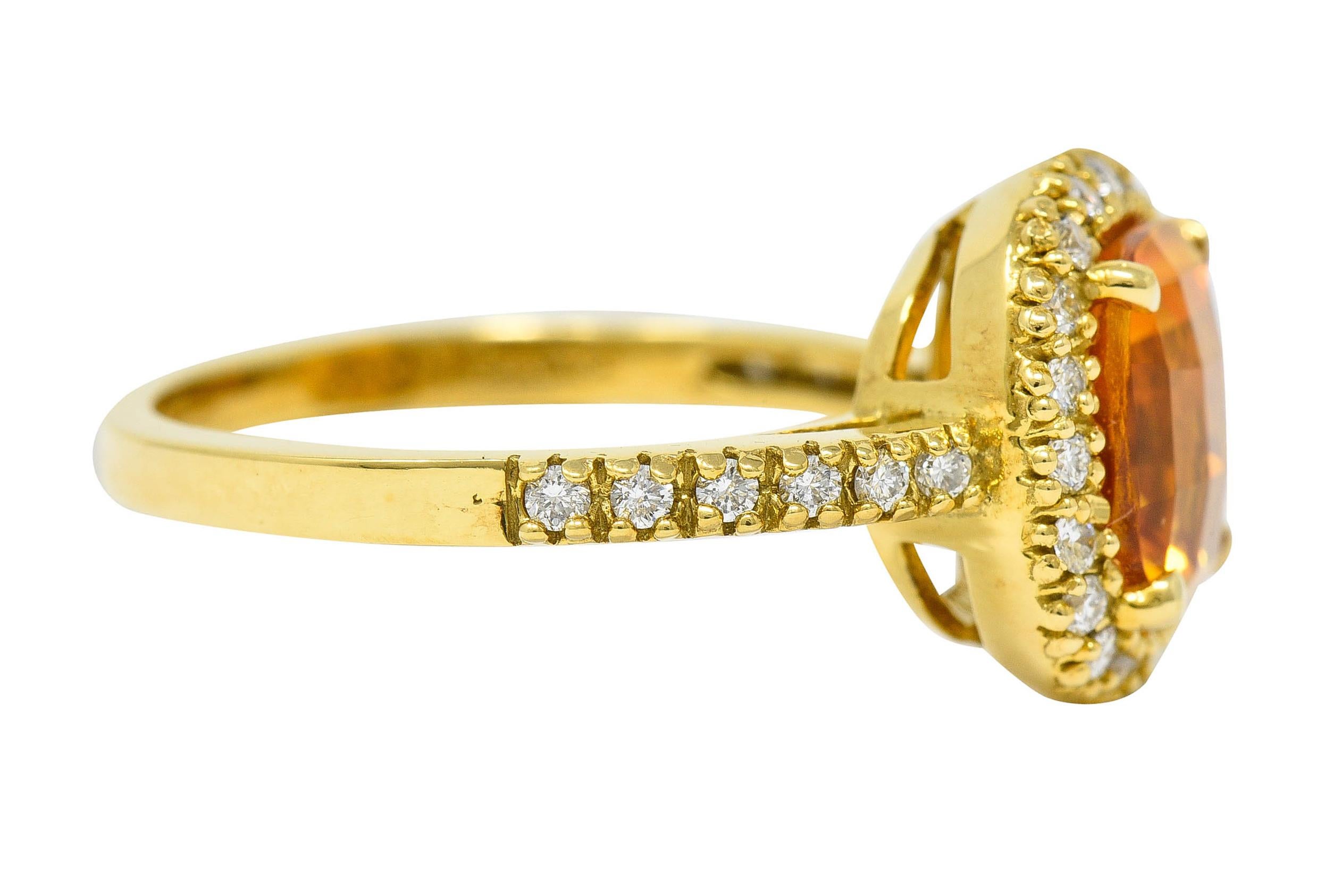 Contemporary Checkerboard Citrine Diamond Halo 18 Karat Yellow Gold Gemstone Ring