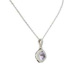 Checkerboard Cut Amethyst Diamond 18 Karat Gold Pendant Necklace
